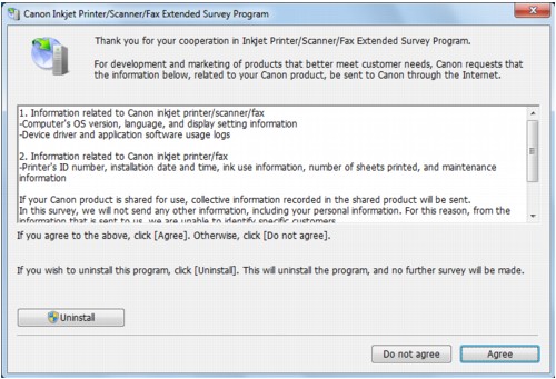 Abbildung: Der Bildschirm "Extended Survey Program für Inkjet-Drucker/Scanner/Faxgeräte" wird unter Windows angezeigt
