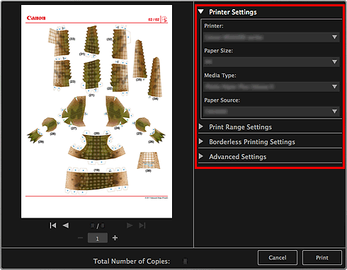 figure: Print settings dialog