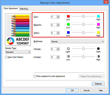 рисунок: параметр «Цветовой баланс» в диалоговом окне «Настройка цветов вручную»