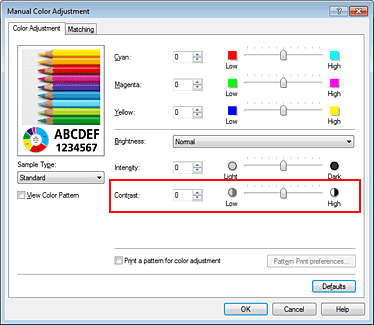 figure:Contrast in the Manual Color Adjustment dialog box
