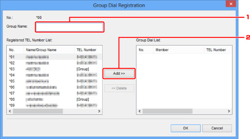 figure: Group Dial Registration screen