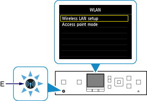 WLAN screen: Select Wireless LAN setup