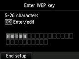 WEP key confirmation screen