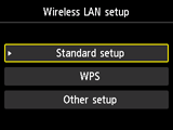 Scherm Instellingen draadloos LAN: Selecteer Standaardinstellingen