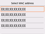 Mac address selection screen