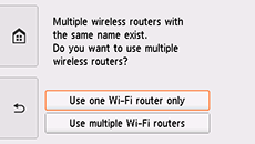 Wireless router selection screen: Select Use one Wi-Fi router only