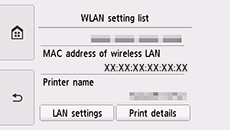 WLAN setting list screen