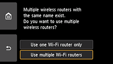Wireless router selection screen: Select Use multiple Wi-Fi routers