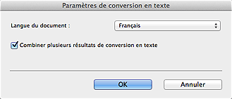 figure : boîte de dialogue Paramètres de conversion en texte