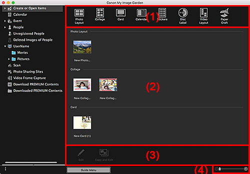 figure: Create or Open Items view