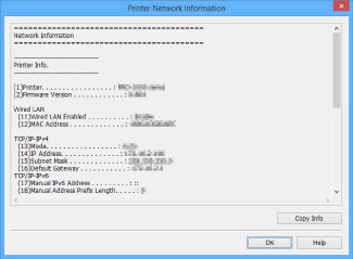 figure: Printer Network Information screen