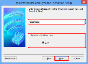 figure: PSK:Passphrase and Dynamic Encryption Setup screen