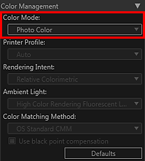 figure: Settings area (Color Management)