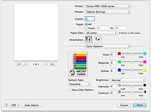 figure:Color Options in the Print dialog