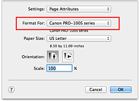 figure:Format For of Page Attributes in the Page Setup dialog