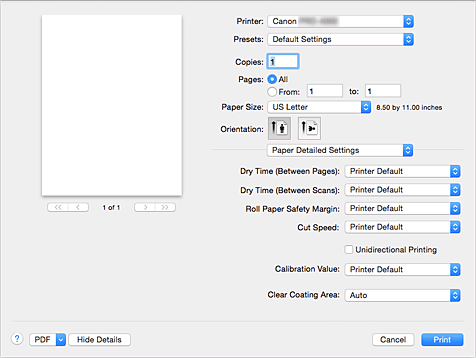 figure:Paper Detailed Settings in the Print dialog