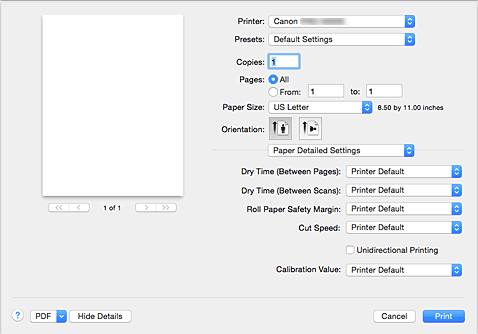 figure:Paper Detailed Settings in the Print dialog