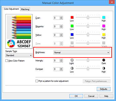 figure:Brightness in the Manual Color Adjustment dialog box