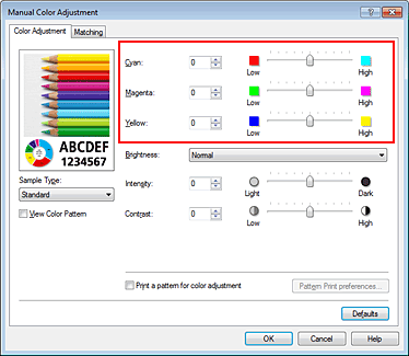 figure:Color balance on the Manual Color Adjustment dialog box
