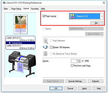 figure:Select Poster (1 x 2) or Poster (2 x 2) for Page Layout on the Page Setup tab