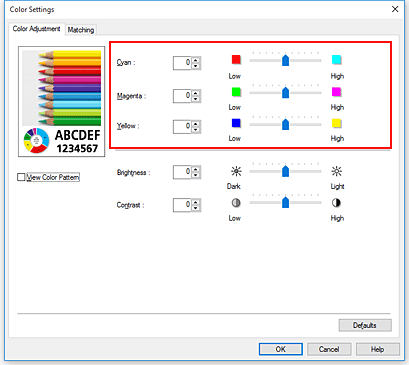 figure:Color balance in the Manual Color Adjustment dialog box