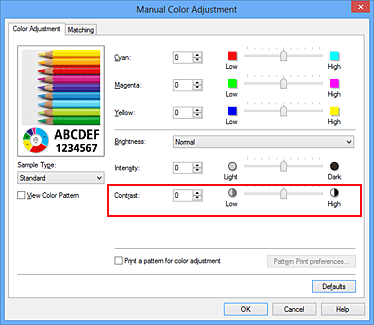 figure:Contrast in the Manual Color Adjustment dialog box