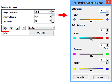 figure: Saturation/Color Balance dialog box