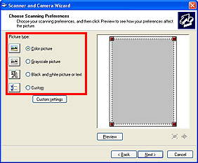 figure: Scanner and Camera Wizard dialog box