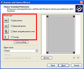 figure: Scanner and Camera Wizard dialog box