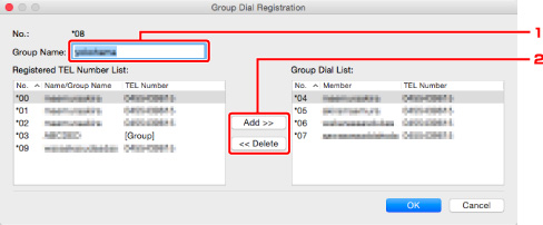 figure: Group Dial Registration screen