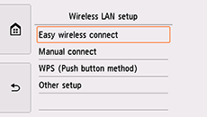 Other setup screen: Select Easy wireless connect