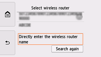 Select wireless router screen: Select Directly enter the wireless router name