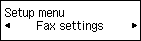 Setup menu screen: Select Fax settings