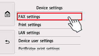 Bildschirm Geräteeinstellungen: Auswählen von FAX-Einstellungen