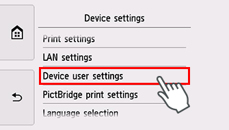 Bildschirm Geräteeinstellungen: Gerätbenutzereinstellungen auswählen