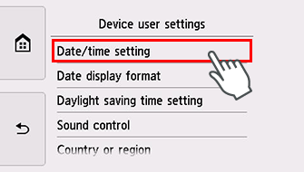 Bildschirm Gerätbenutzereinstellungen: Datum/Uhrzeit einstellen auswählen